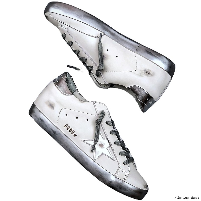 Golden Goose Dirty Star Silver and White Retro Style