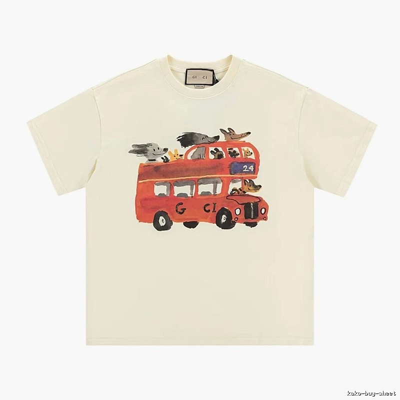 Gucci Bus Print Whimsical Style Off-white T-Shirt