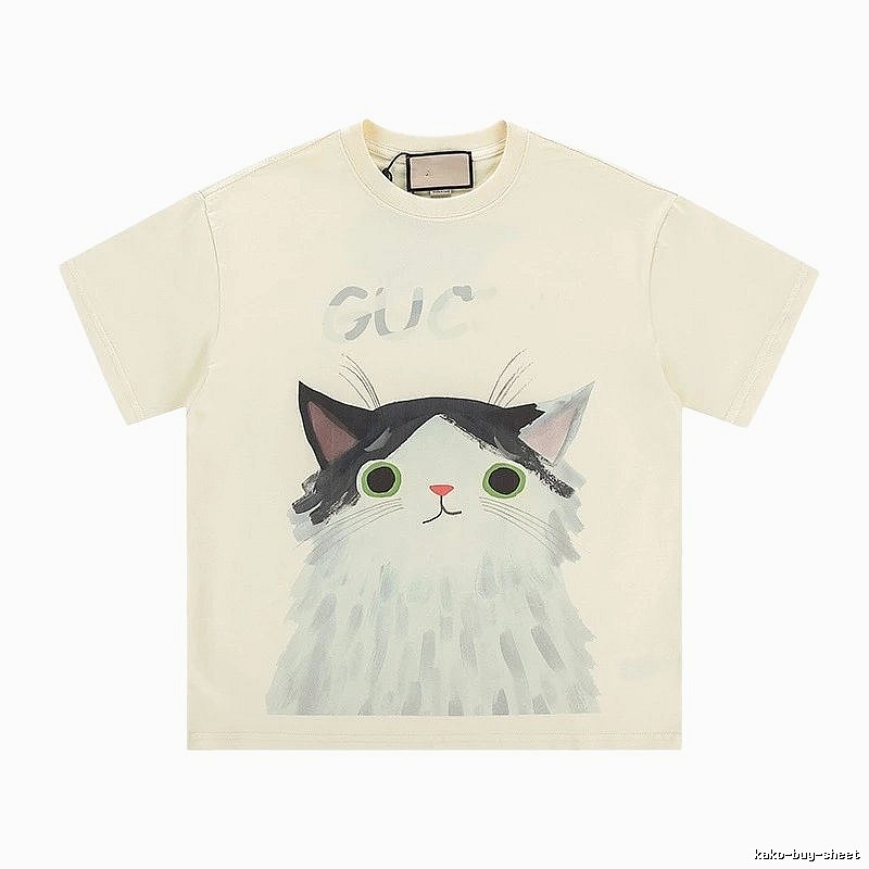 Gucci Cat Print Cartoon-style Off-white T-shirt