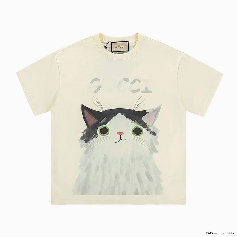 Gucci Cat-Print Casual Off-white Short-sleeve T-shirt