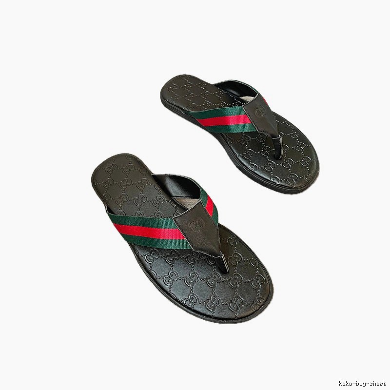 Gucci Classic Monogram Casual Style Black Flip Flops