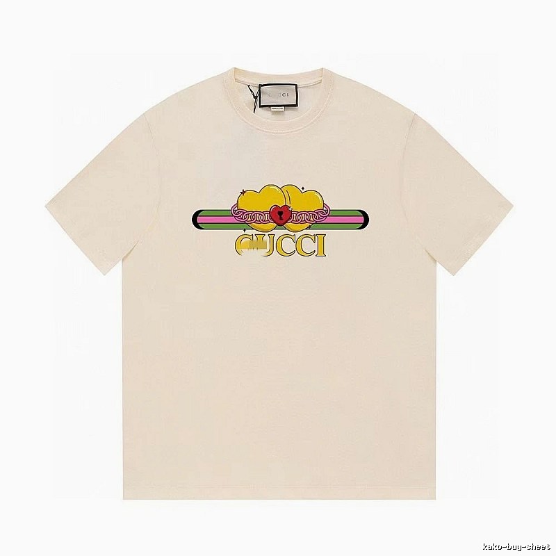Gucci Double Heart Print Casual Style Off-White T-Shirt