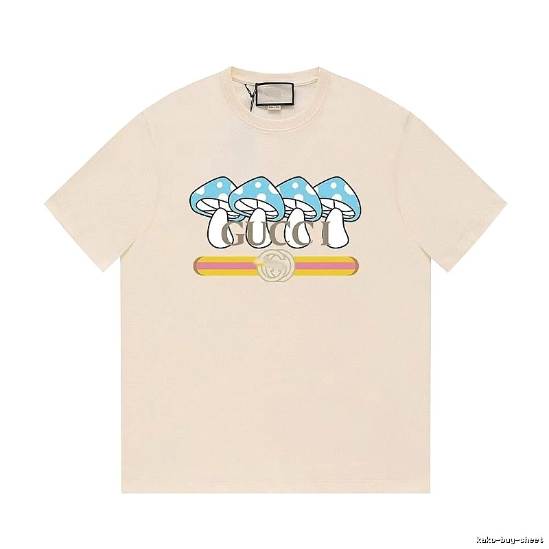 Gucci Mushroom Print Casual Style Off-white T-shirt