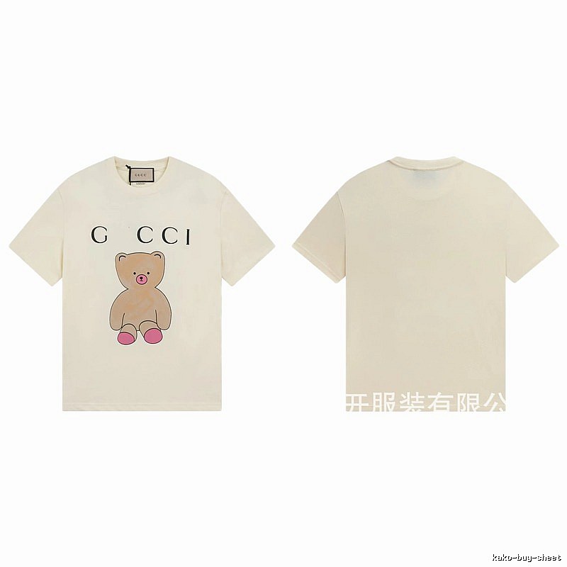 Gucci Teddy Bear Print Casual Style Off-White T-Shirt