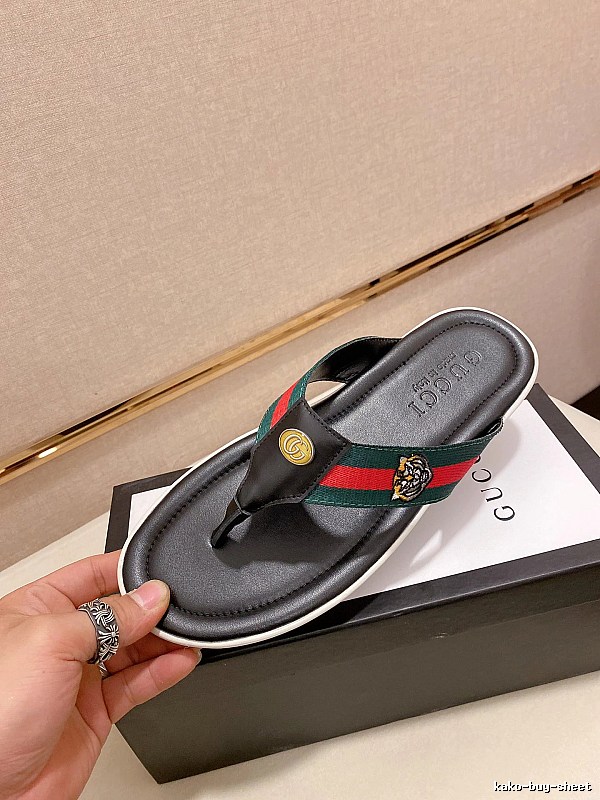 Gucci Tiger Head Embroidered Casual Black Flip-Flops