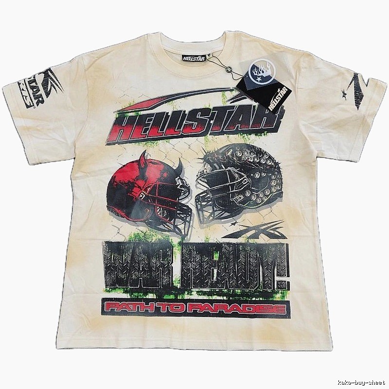 Hellstar Helmet Print Street Style Off-white T-shirt