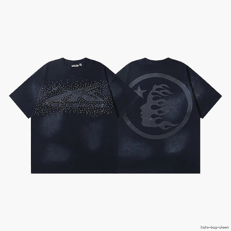Hellstar Rhinestone Embellished Street Style Black Short Sleeve T-shirt