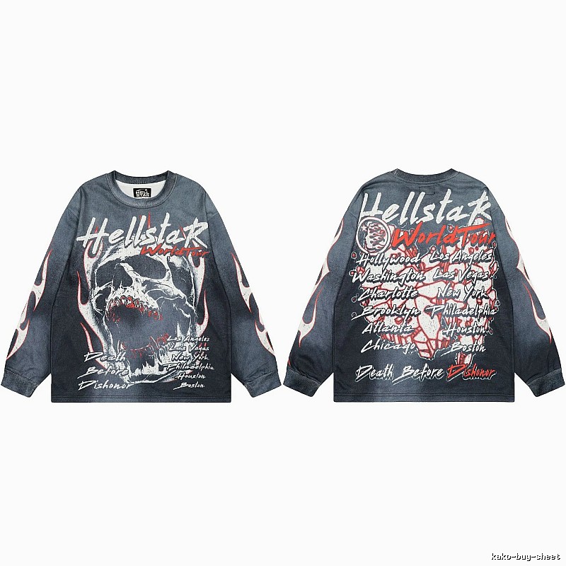 Hellstar Tour Skull Street Style Black & Gray Long Sleeve Shirt