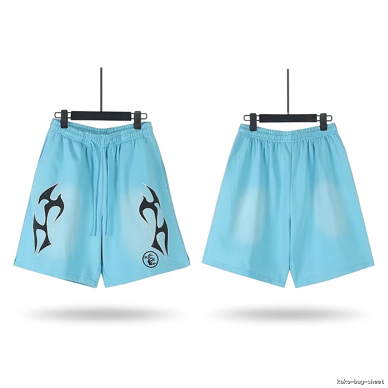 Hellstar trendy brand printed light blue shorts