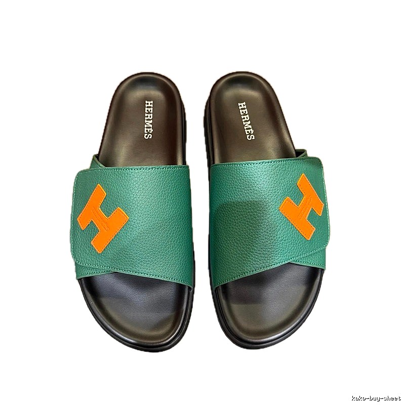 Hermès H Collection Casual Style Green & Orange Color-block Slide Sandals