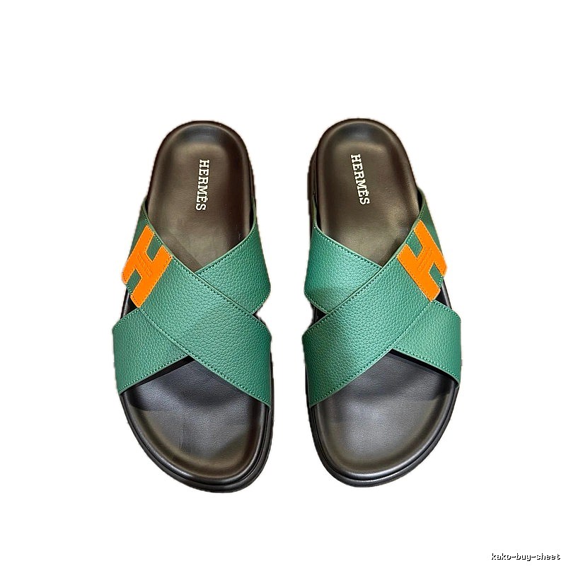 Hermès H Collection Light Luxury Style Green Slide Sandals