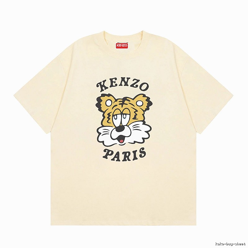 KENZO Tiger Head Print Trendy Style Beige T-shirt