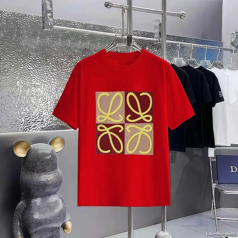 LOEWE Embroidered Streetwear-style Red Short-sleeve T-shirt