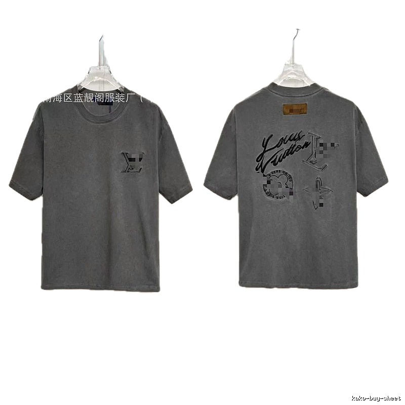 Louis Vuitton Embroidered Streetwear Dark Grey Short-sleeve T-shirt