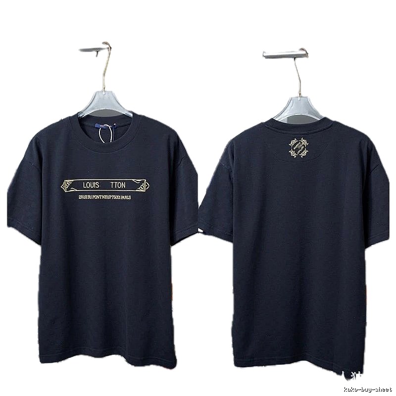 Louis Vuitton Embroidered Trendy Style Black T-Shirt