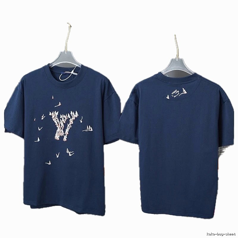 Louis Vuitton Origami Crane Casual Style Navy Blue T-Shirt
