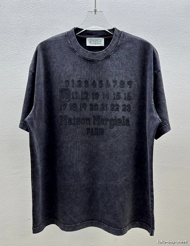 Maison Margiela Numbered Distressed Charcoal Gray Short Sleeve T-Shirt