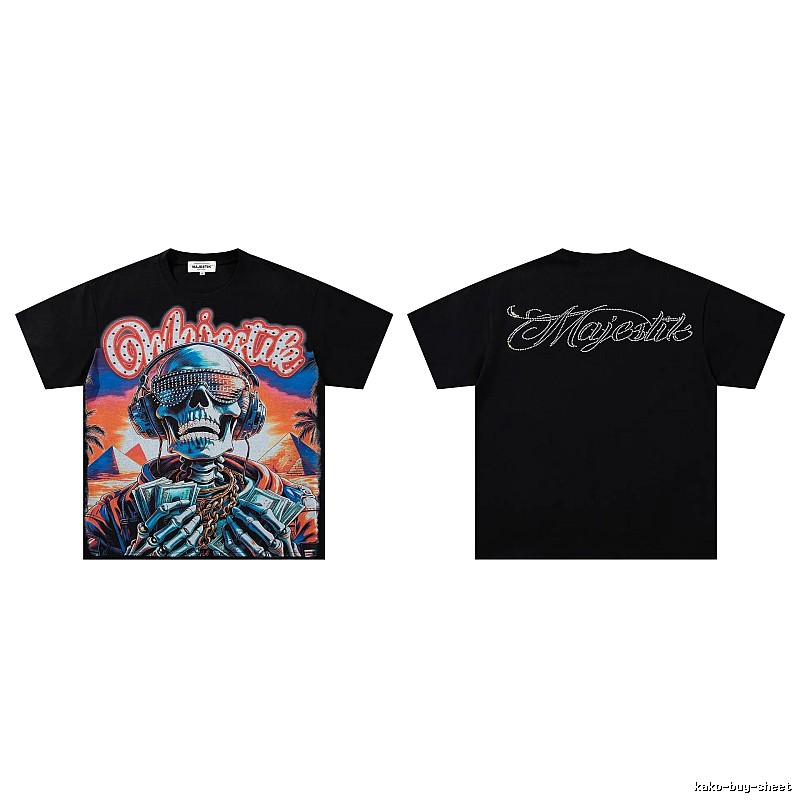 MAJESTIK Skull Print Hip-hop Style Black T-shirt