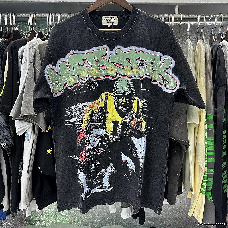 MAJESTIK Vintage Distressed Rugby Black T-Shirt