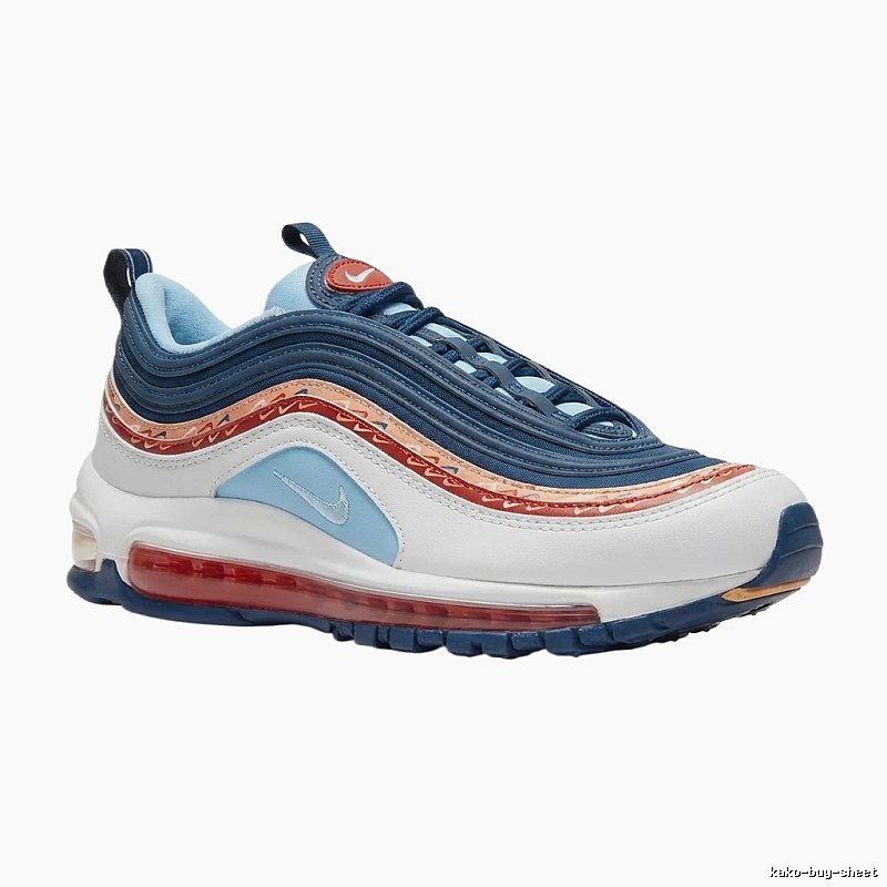 Nike 97 retro-style red, blue and white sports shoes
