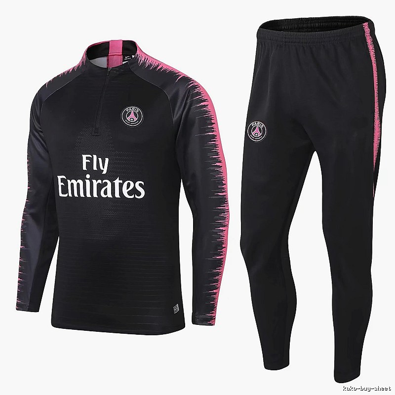 Paris Saint-Germain 2018-19 Sleeve-Print Detail Black Training Tracksuit Set Daily Styling