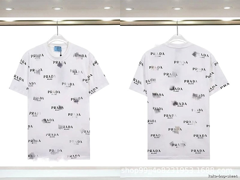 Prada All-over Print Streetwear Style White Short-sleeve T-Shirt