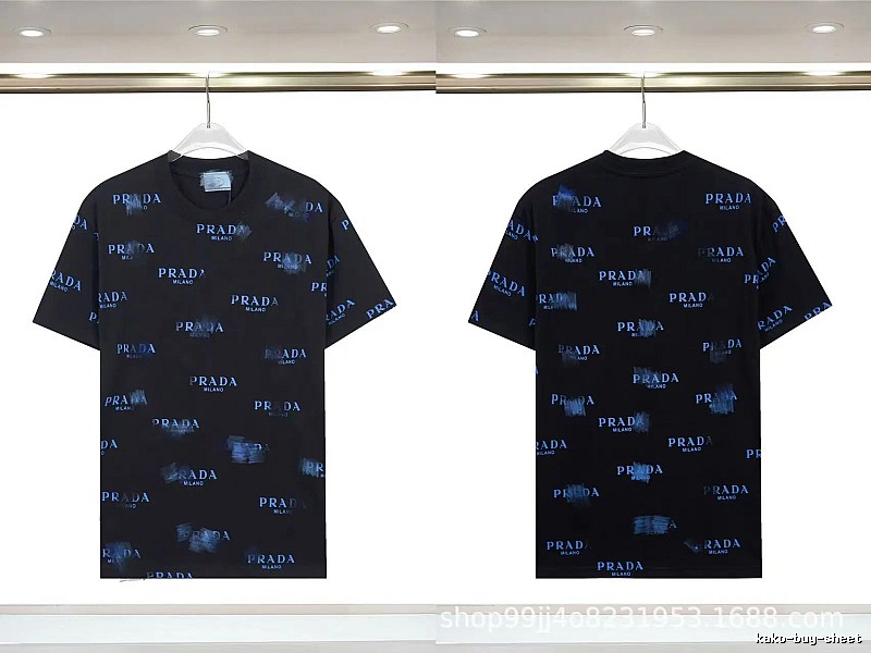 Prada All-over Printed Streetwear Style Black Short-sleeve T-shirt