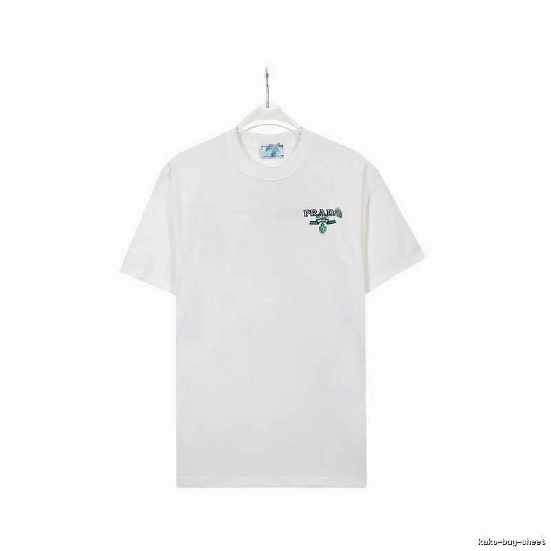 Prada Embroidered Minimalist Style White Short-sleeve T-shirt