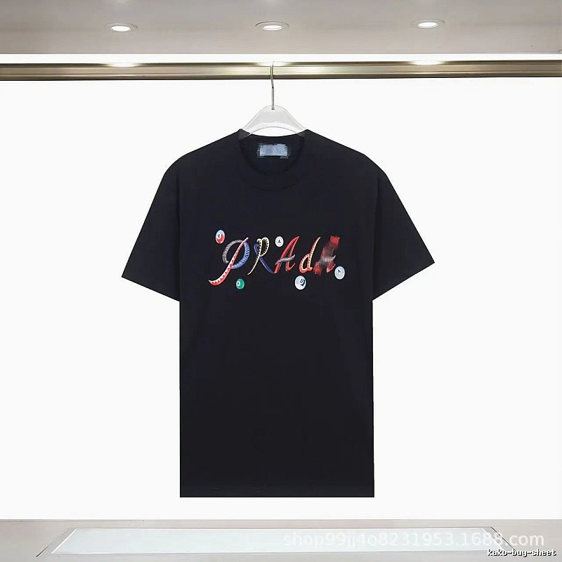 Prada Trendy Black Short-sleeve T-shirt with Billiard Print
