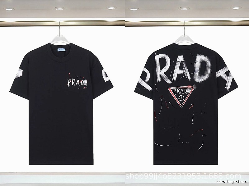 Prada Triangle Logo Graffiti Style Black Short-sleeve T-shirt