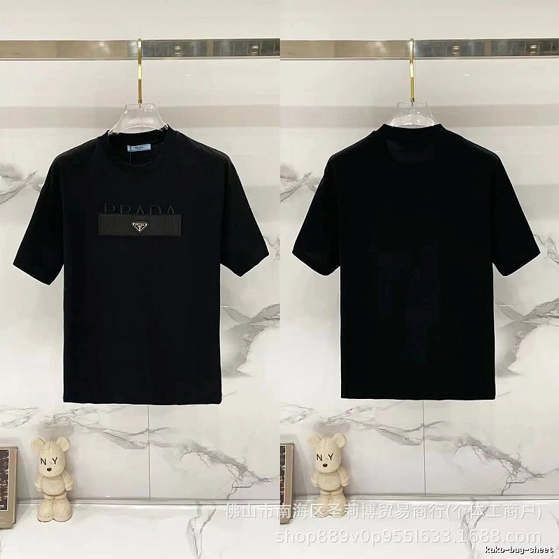 Prada Triangle Logo Light Luxury Style Black Short-sleeve T-shirt