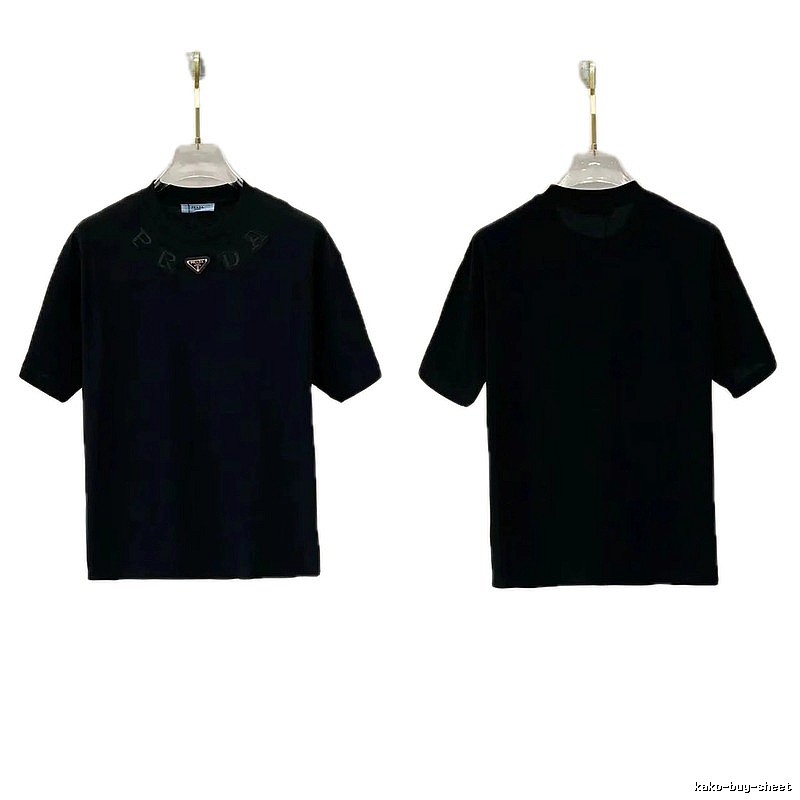 Prada Triangle Logo Minimalist Style Black Short-sleeve T-shirt