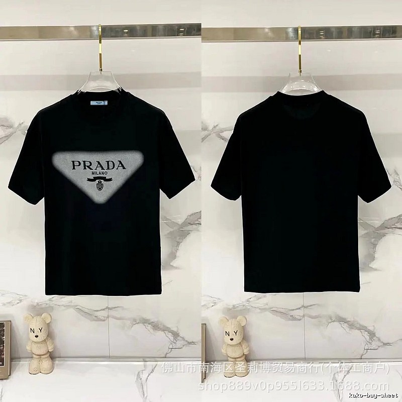 Prada Triangle Logo Trendy Style Black Short-sleeve T-shirt