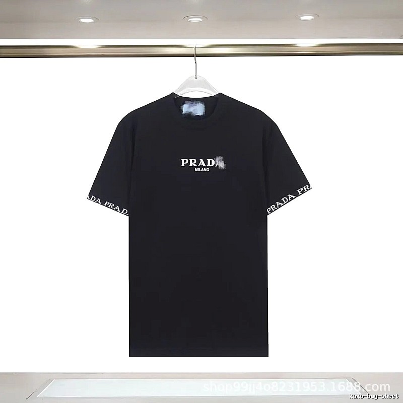 Prada Webbing Trendy Style Black Short-sleeve T-shirt