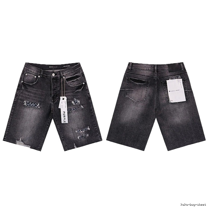PurpleGodspeed High Street Ripped Black Gray Denim Shorts