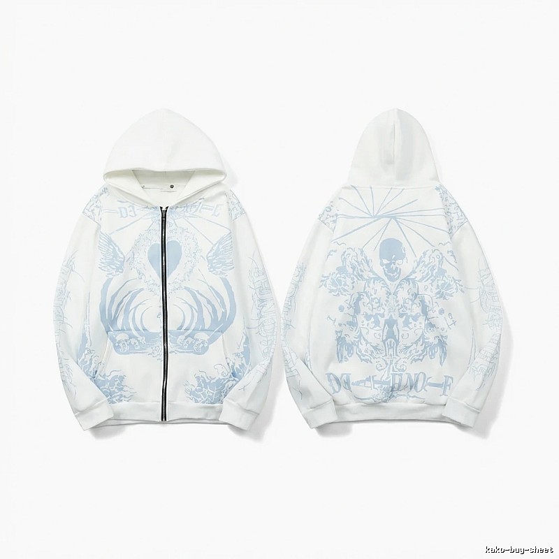 Revenge Skull Print White Hoodie