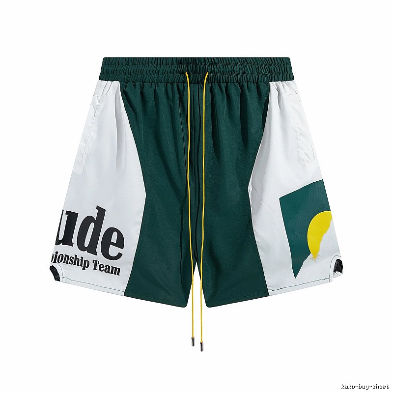RHUDE sporty green and white shorts