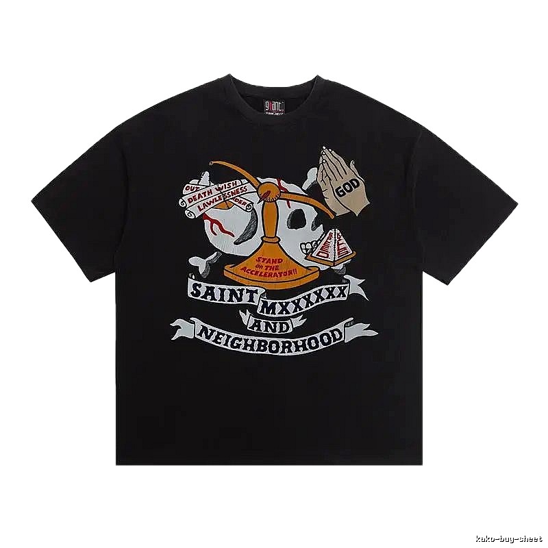 SAINT Skull Print Street Style Black T-Shirt