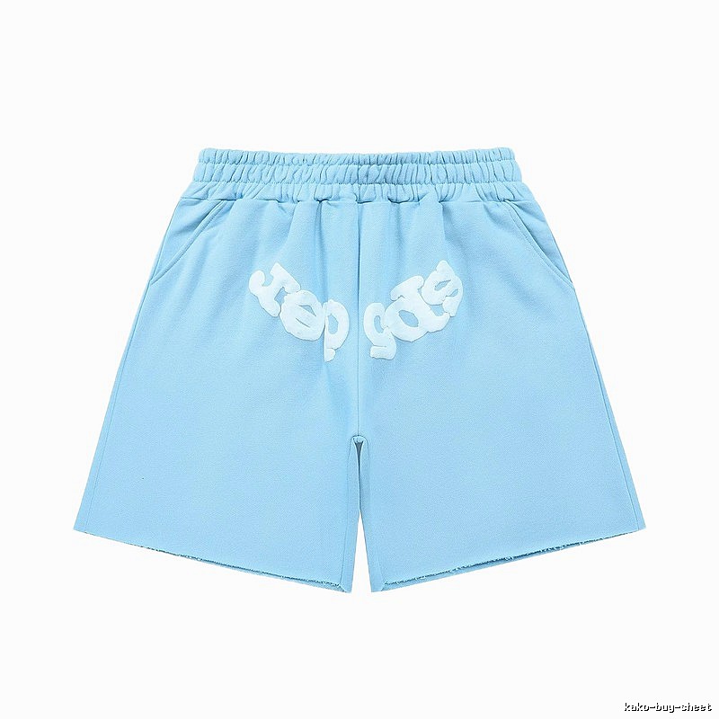 Sp5der letter-style light blue shorts