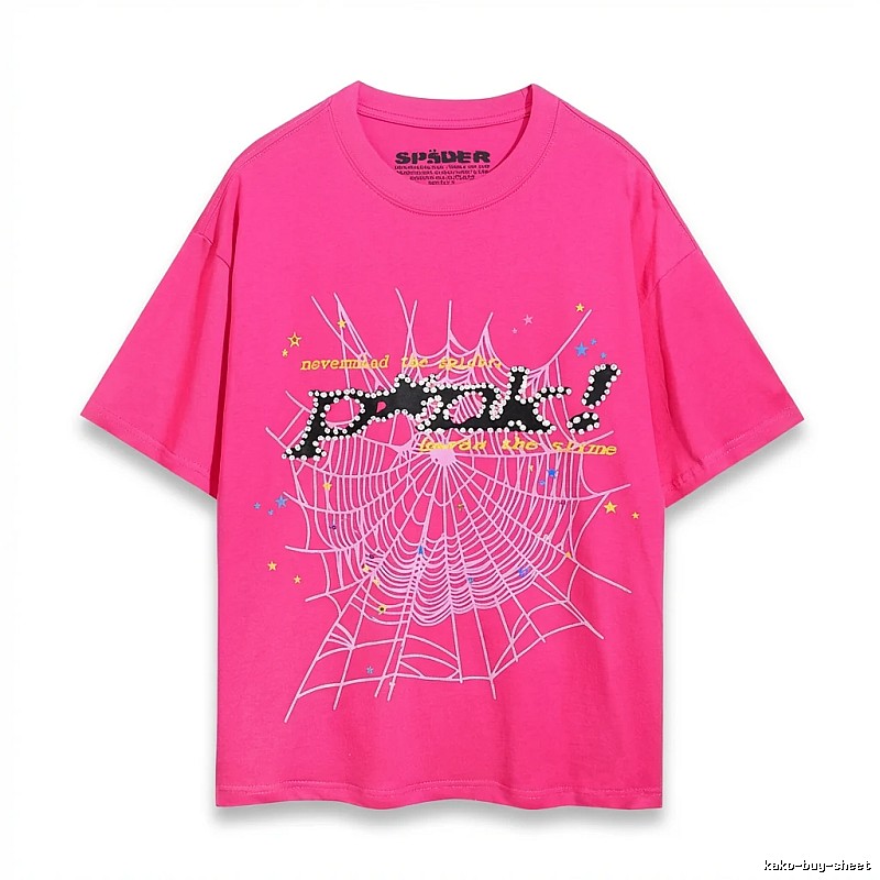 Sp5der Spider Web Print Trendy and Cool Rose Red T-shirt
