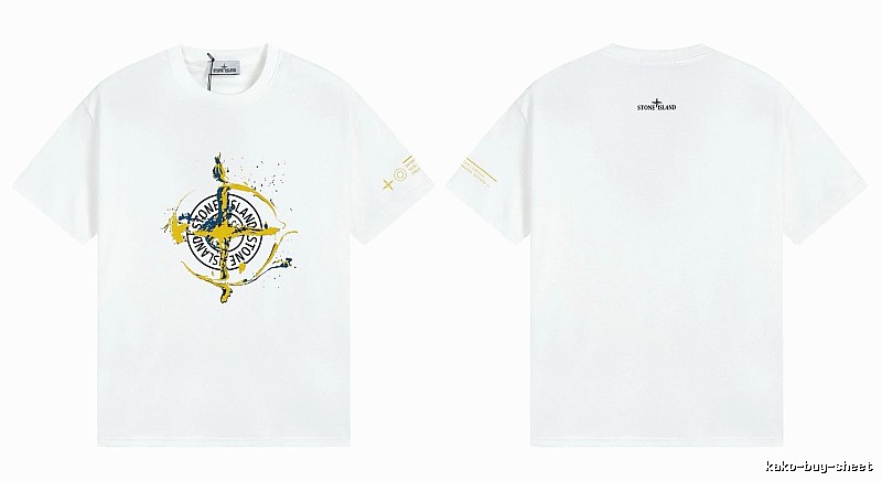 Stone Island Ink-splattered Trendy Style White T-shirt