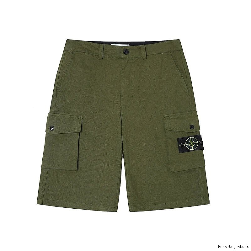 Stone Island Techwear Style Army Green Cargo Shorts