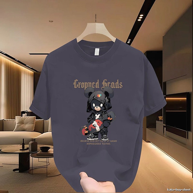 Streetwear Brand Skateboard Bear Street Style Dark Grey Printed T-Shirt