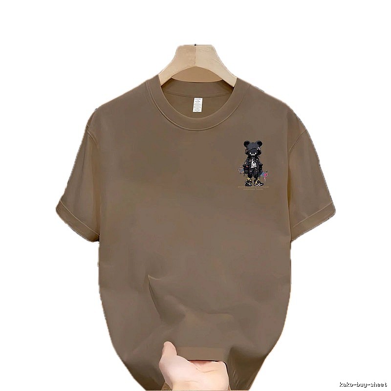 Streetwear Dark Bear Street Style Khaki Short-sleeve T-shirt