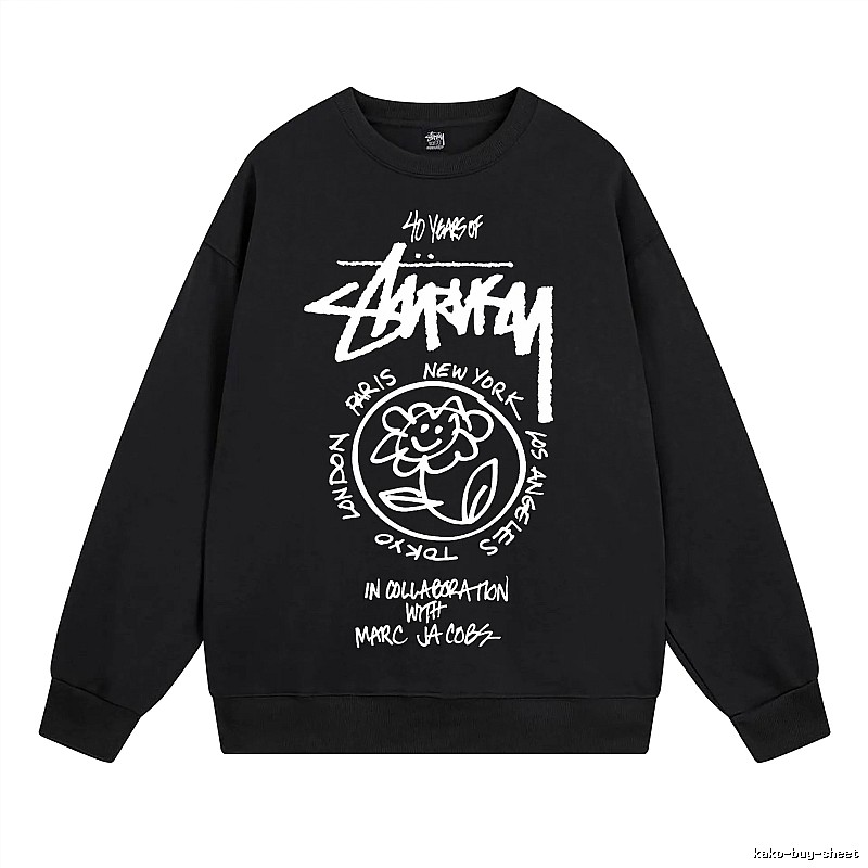 Stussy Black Style 539 Graphic SweatShirt Campus Look