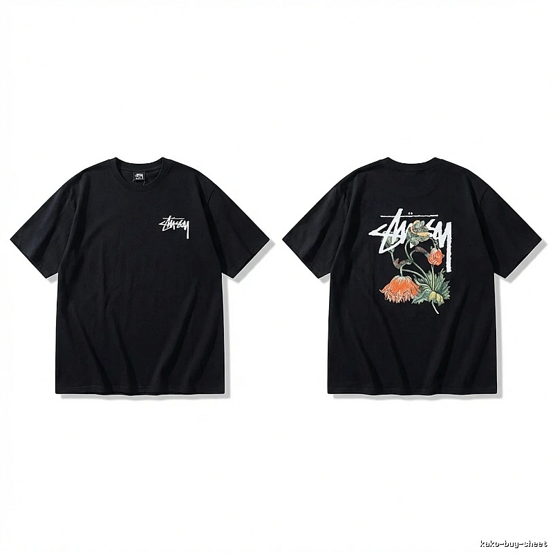 Stussy floral-style black T-shirt