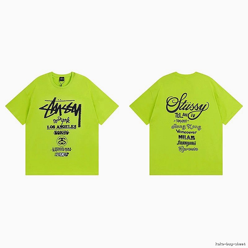 Stussy Fluorescent Green Spider Graphic T-Shirt Soft Neutral Logo