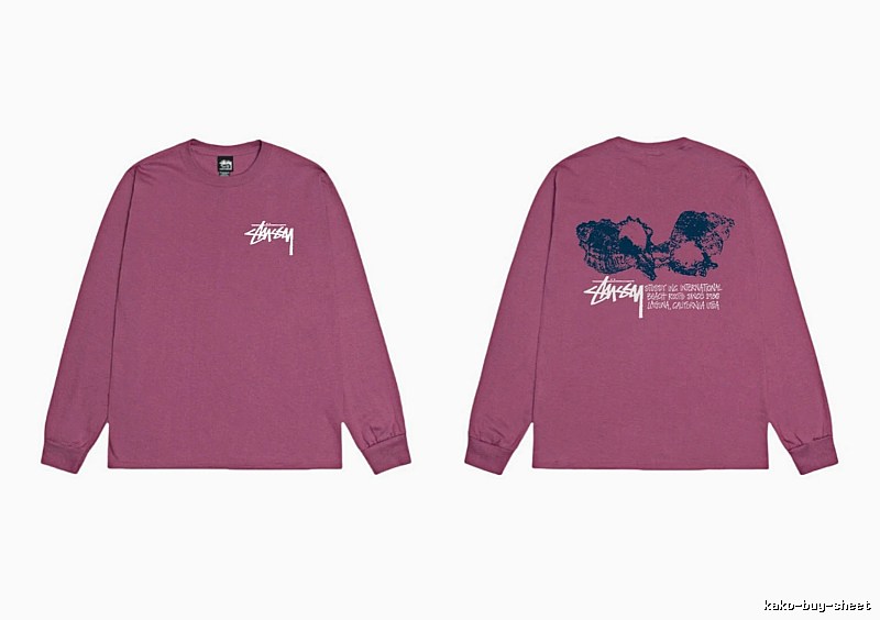 Stussy printed retro style rose red long sleeves