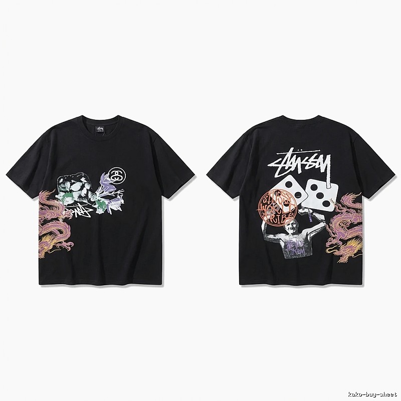 Stussy-printed trendy black T-shirt
