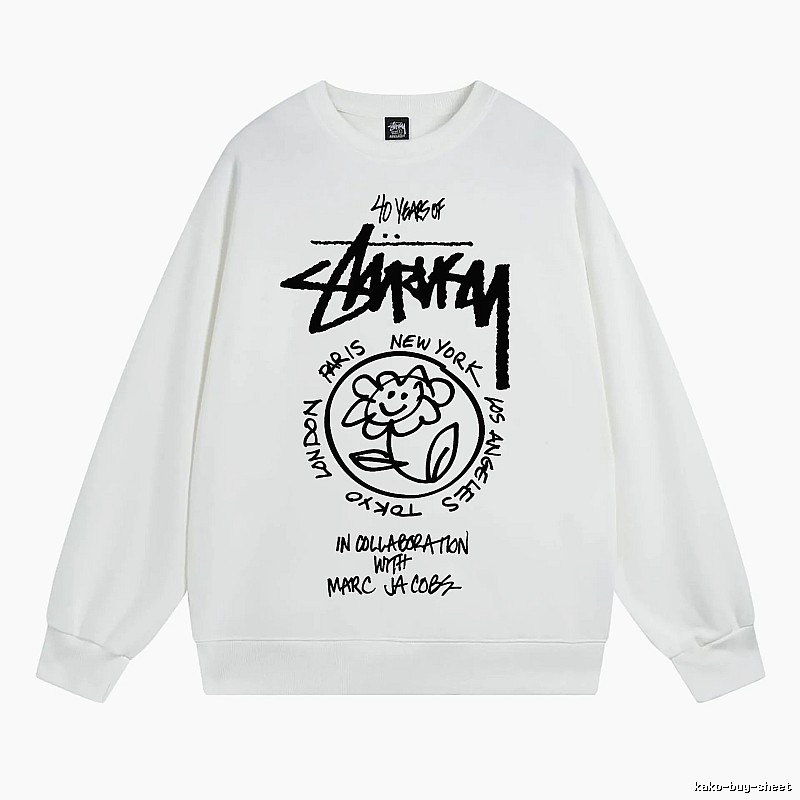Stussy White Style 539 Graphic SweatShirt Airport Outfit